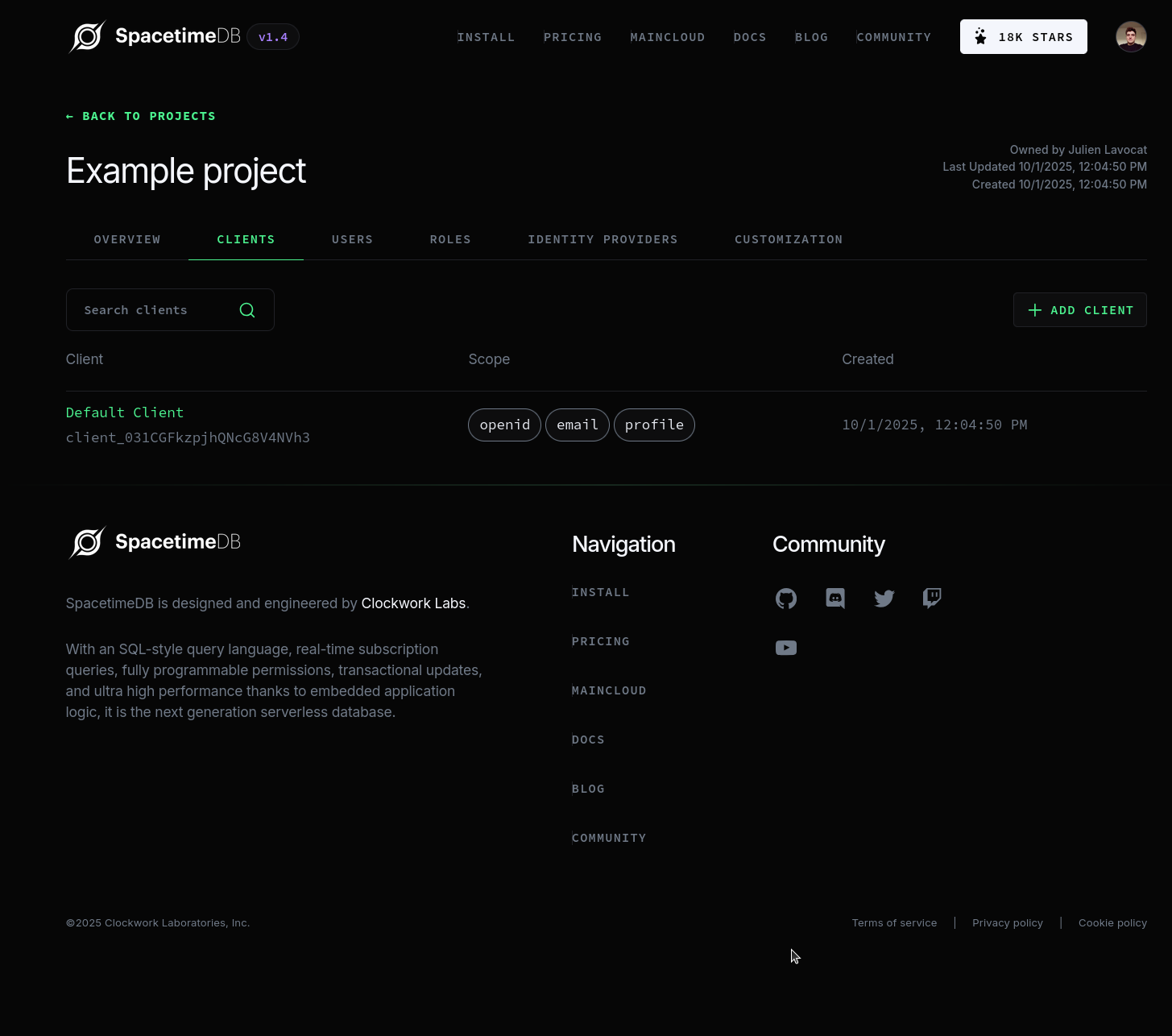 Clients tab