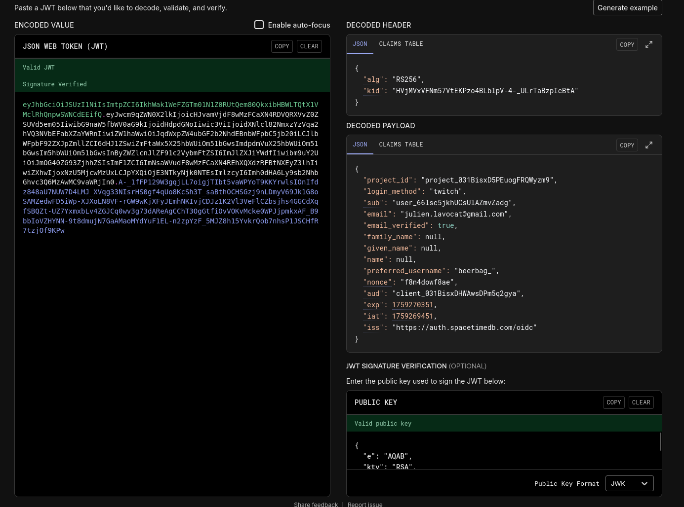 OIDC Debugger Result