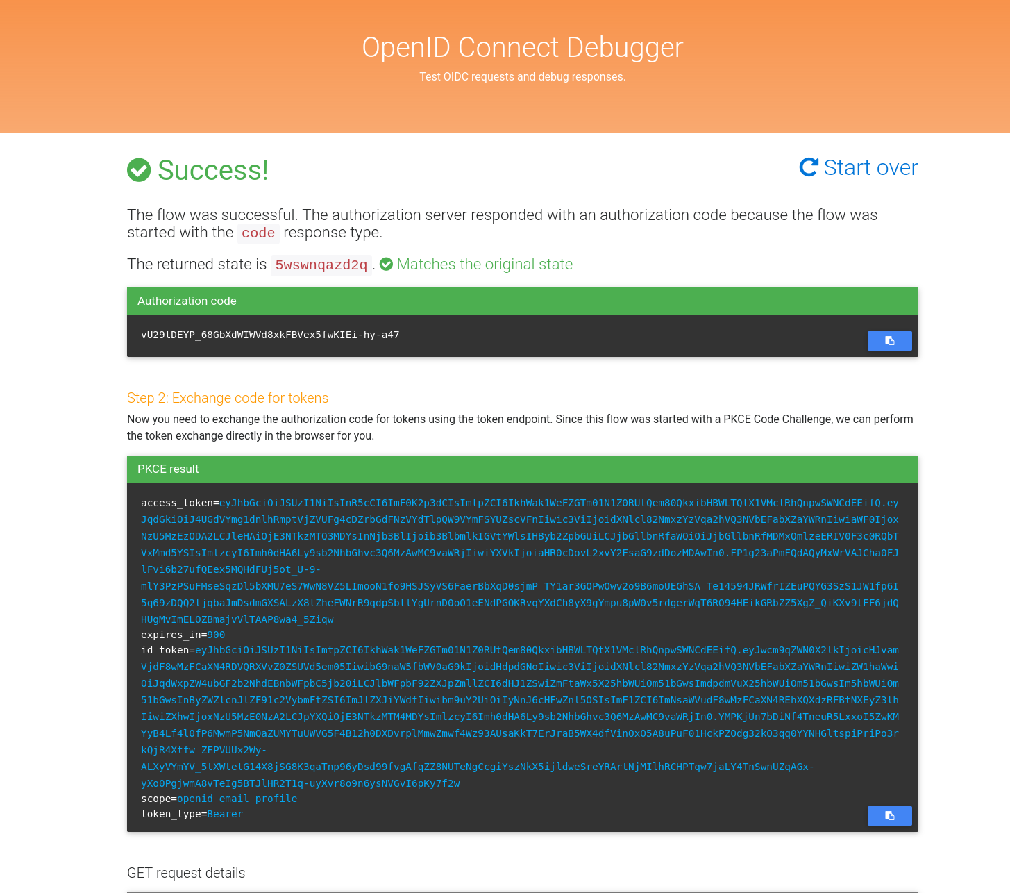 OIDC Debugger results